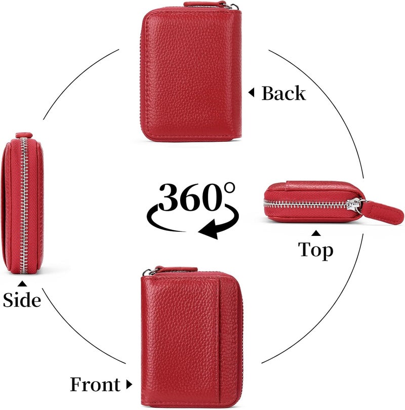 SENDEFN RFID Credit Card Holder for Women Small Leather Zipper Card Case Wallet 15 Slots - Image 2